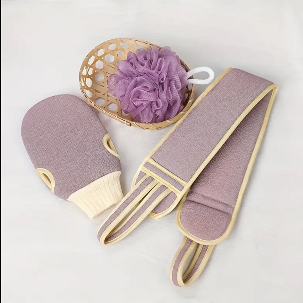 Exfoliating Set - 3 Pcs., Body Scrubber with Back Scrubber, Bath Glove &…